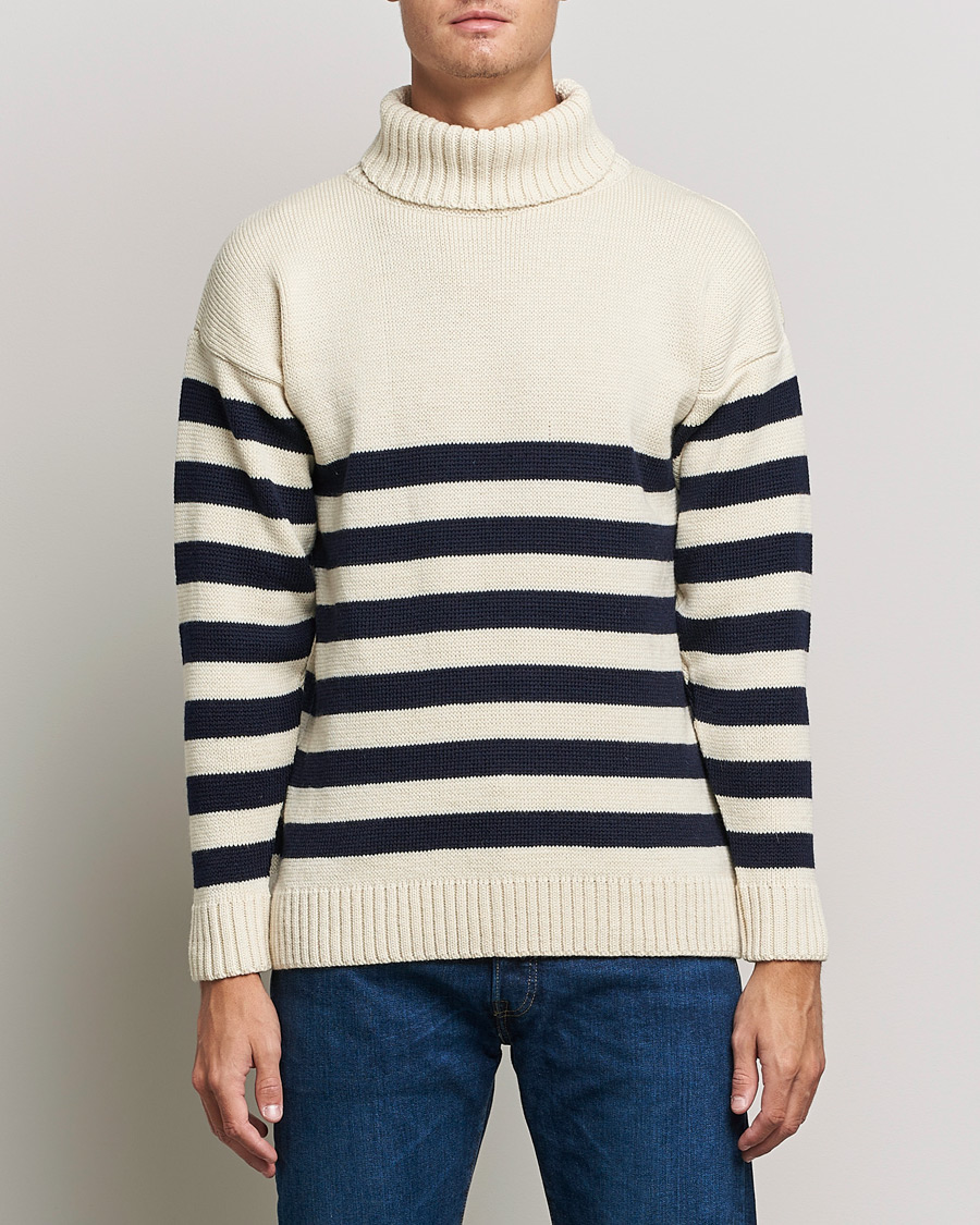 Mies | Puserot | Gloverall | Breton Submariner Wool Rollneck Ecru/Navy