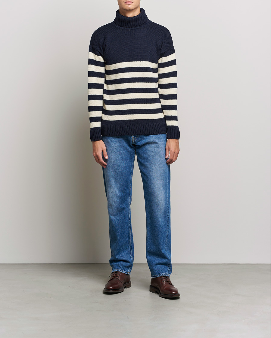 Mies | Puserot | Gloverall | Breton Submariner Wool Rollneck Navy/Ecru