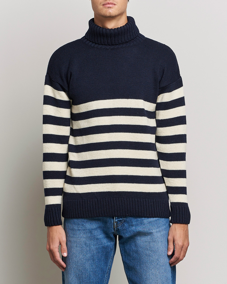 Mies | Puserot | Gloverall | Breton Submariner Wool Rollneck Navy/Ecru