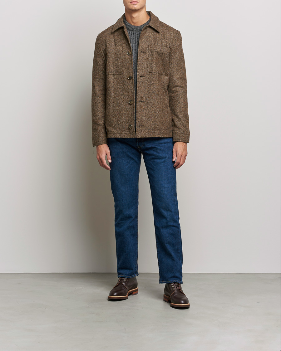 Mies | Takit | Gloverall | Walter Herringbone Wool Shirt Jacket Tan