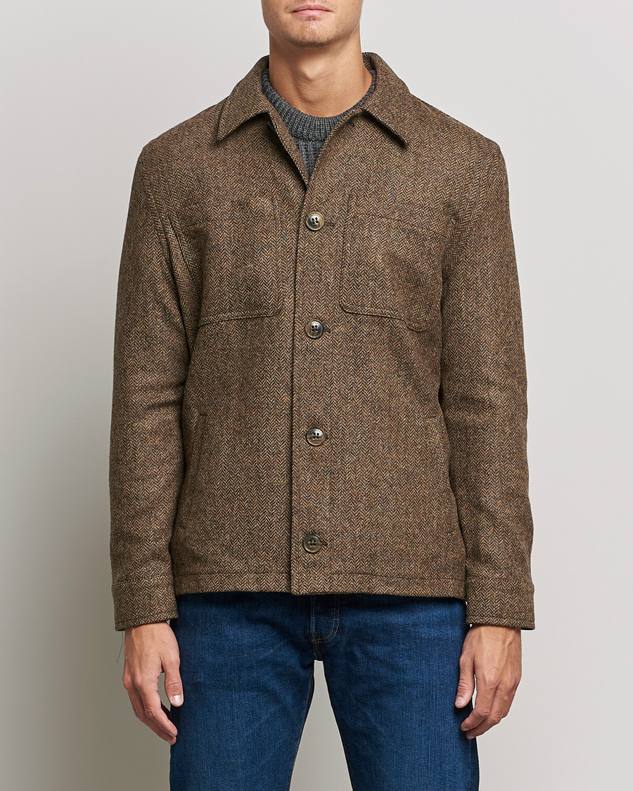 Mies | Takit | Gloverall | Walter Herringbone Wool Shirt Jacket Tan
