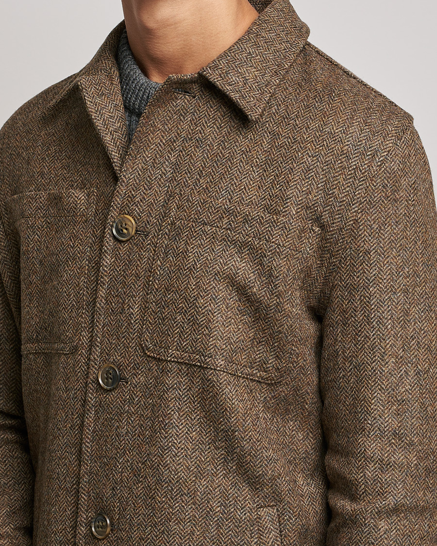 Mies | Takit | Gloverall | Walter Herringbone Wool Shirt Jacket Tan