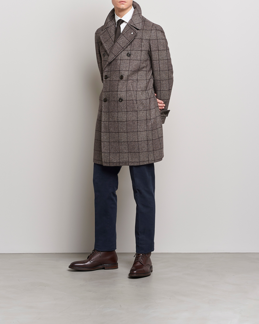 Mies | Takit | L.B.M. 1911 | Double Breasted Checked Wool Coat Brown