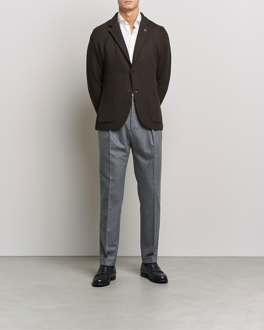 Mies | Neulotut pikkutakit | Lardini | Structured Knitted Wool Blazer Dark Brown