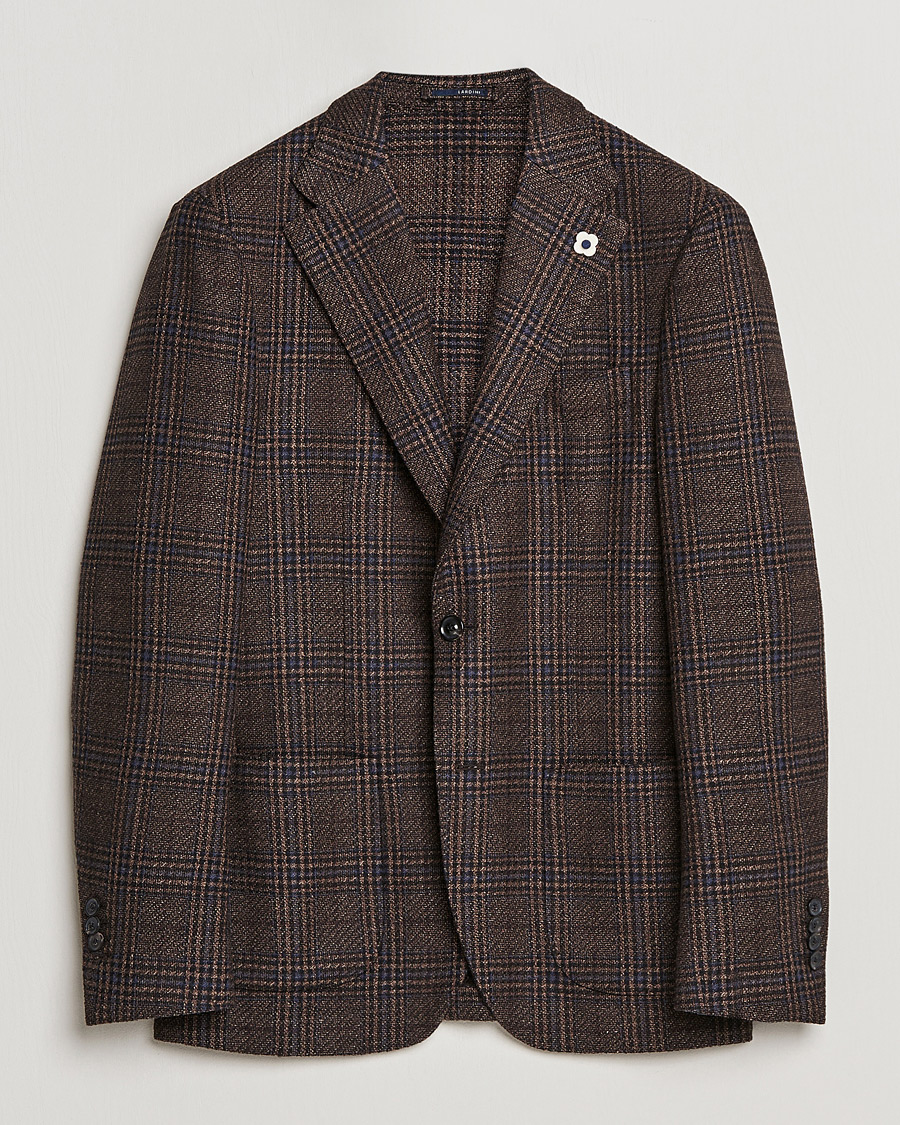 Mies | Pikkutakit | Lardini | Checked Patch Pocket Wool/Silk Blazer Brown