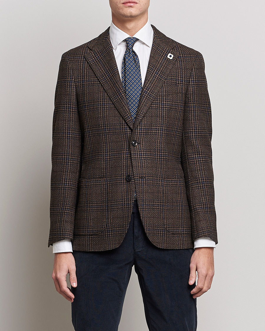 Mies | Pikkutakit | Lardini | Checked Patch Pocket Wool/Silk Blazer Brown