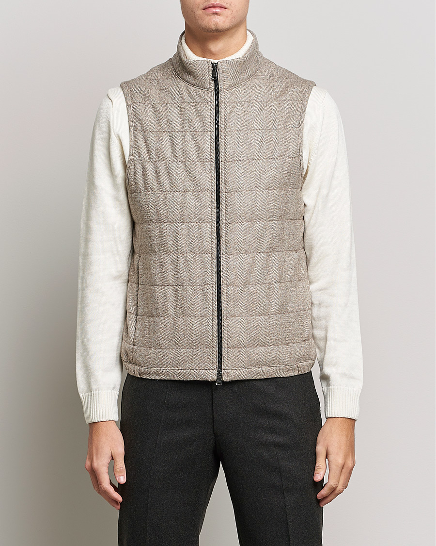 Mies |  | Oscar Jacobson | Liner EVO Wool Herringbone Waistcoat Beige