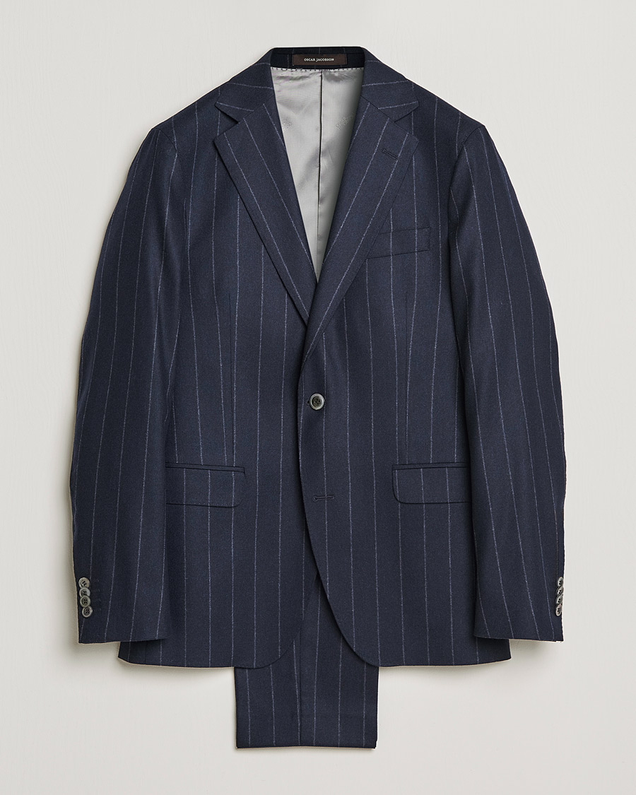 Mies | Puvut | Oscar Jacobson | Ego Pinstripe Wool Flannel Suit Navy