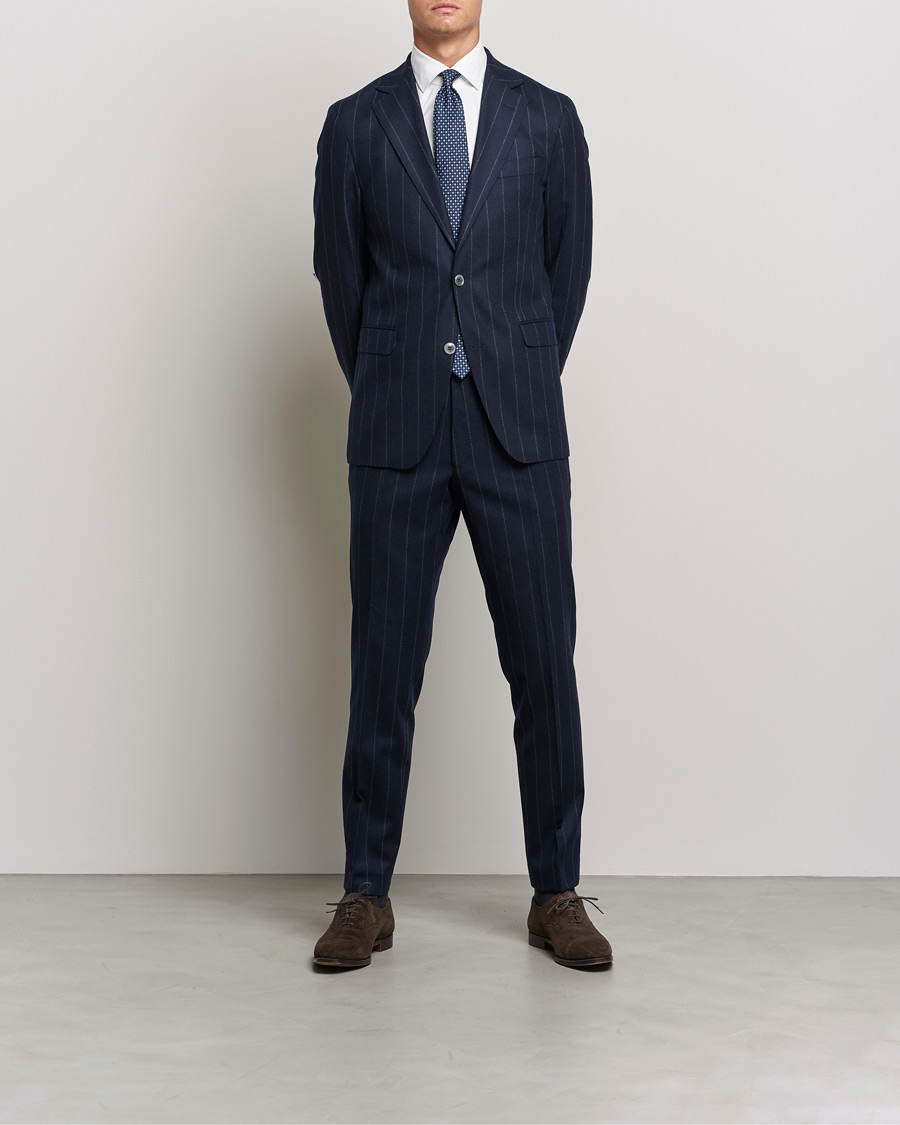 Mies | Puvut | Oscar Jacobson | Ego Pinstripe Wool Flannel Suit Navy