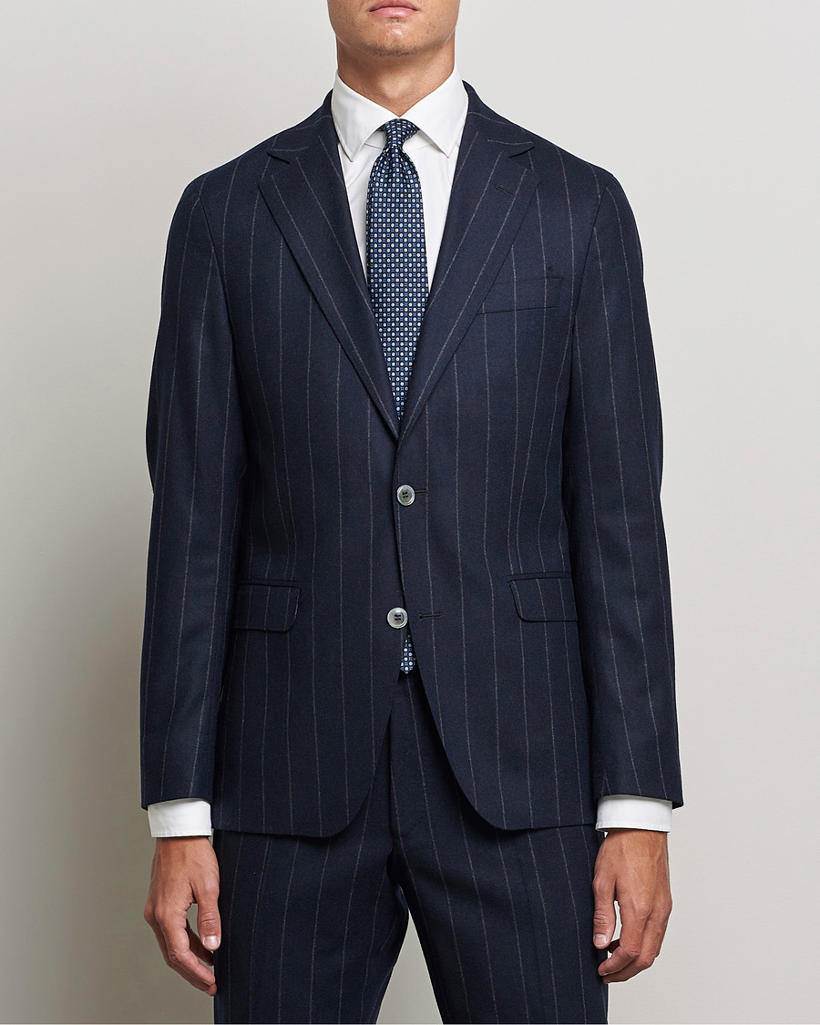 Mies | Puvut | Oscar Jacobson | Ego Pinstripe Wool Flannel Suit Navy