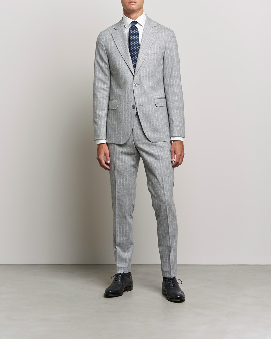 Mies |  | Oscar Jacobson | Ego Pinstripe Wool Flannel Suit Grey Melange