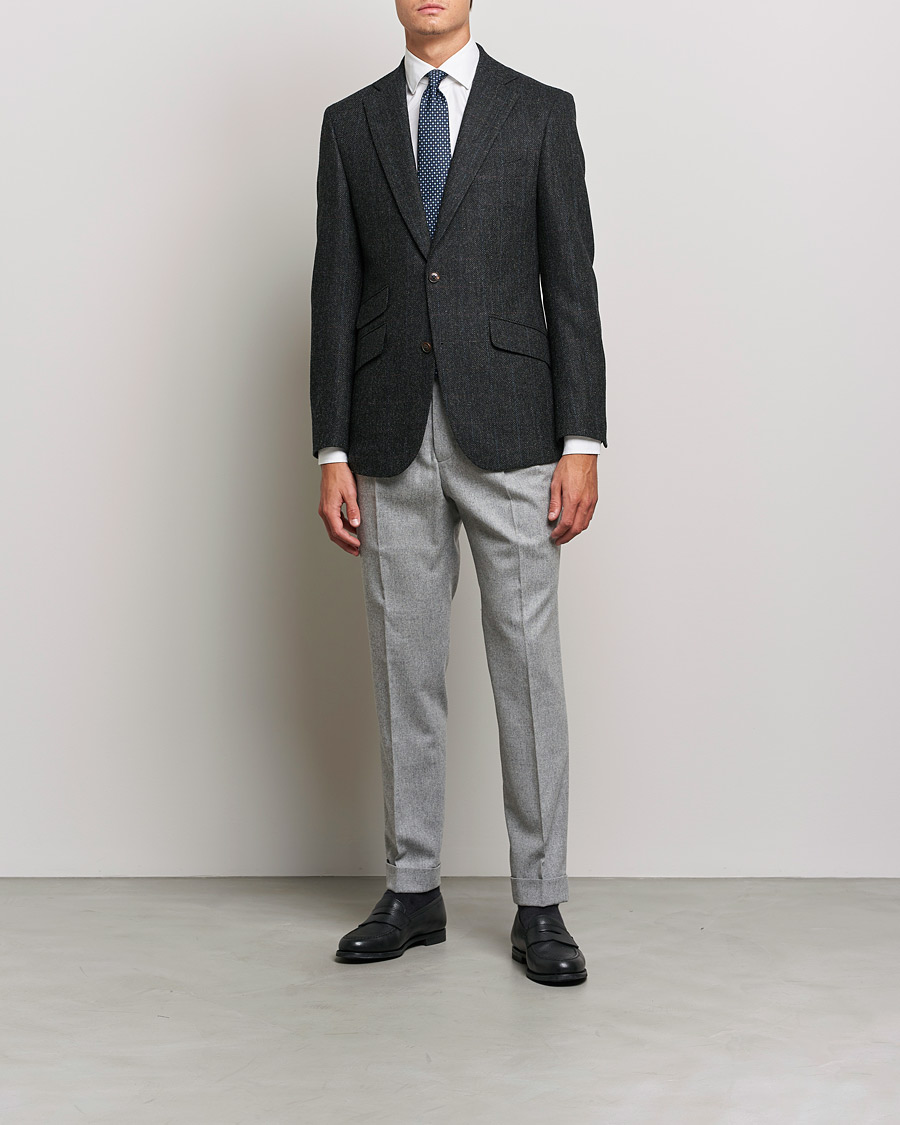 Mies | Housut | Oscar Jacobson | Gurkha Flannel Trousers Light Grey