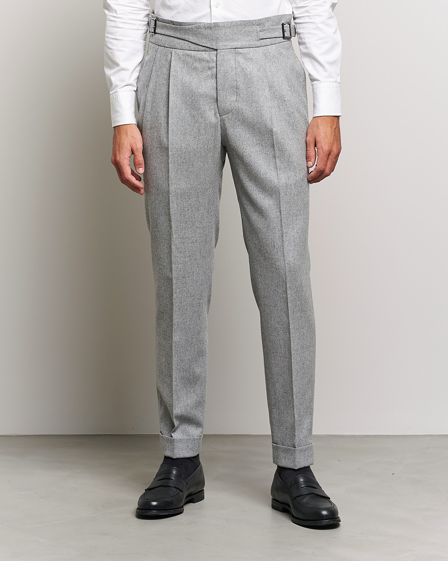 Mies | Housut | Oscar Jacobson | Gurkha Flannel Trousers Light Grey