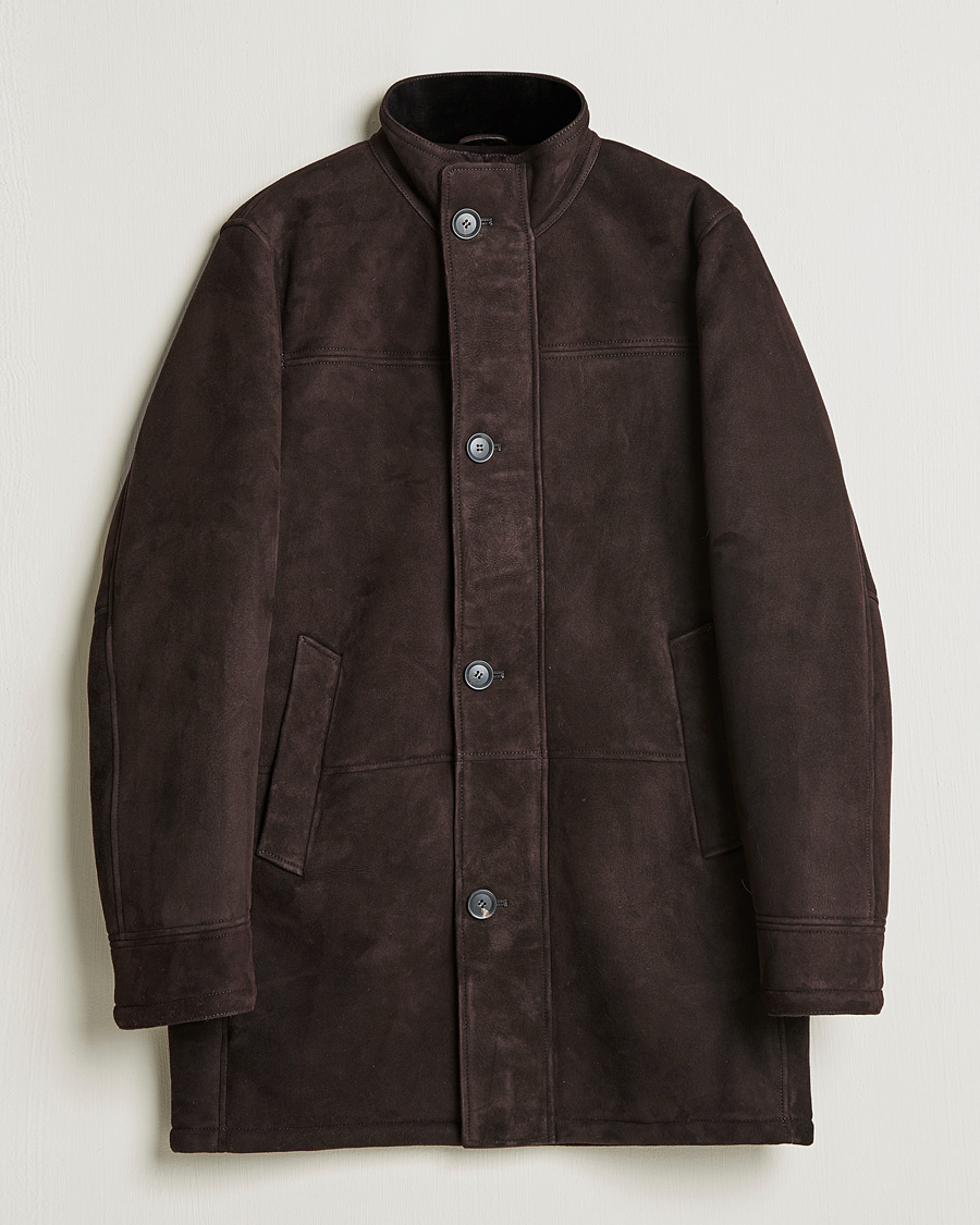 Mies | Takit | Oscar Jacobson | Carling Sherling Suede Coat Dark Brown