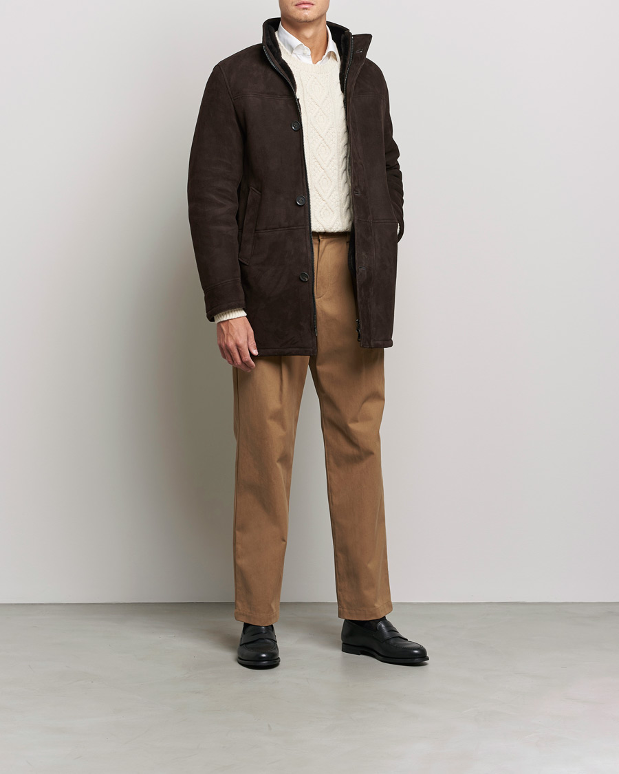 Mies | Takit | Oscar Jacobson | Carling Sherling Suede Coat Dark Brown