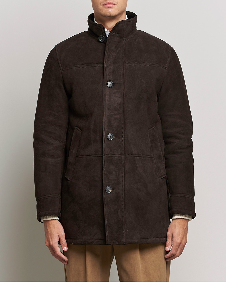 Mies | Takit | Oscar Jacobson | Carling Sherling Suede Coat Dark Brown