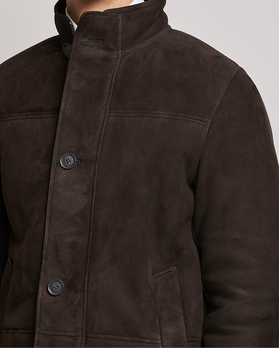 Mies | Takit | Oscar Jacobson | Carling Sherling Suede Coat Dark Brown