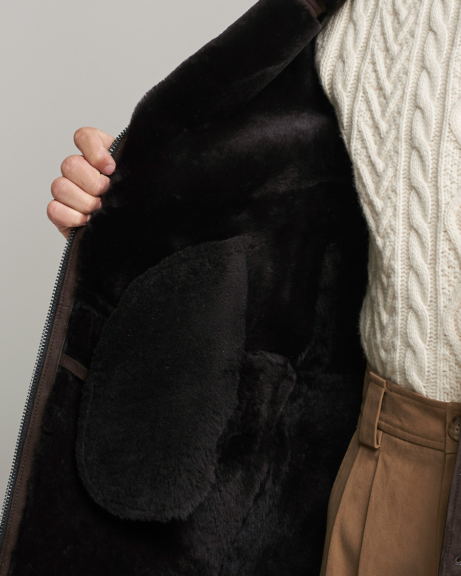 Mies | Takit | Oscar Jacobson | Carling Sherling Suede Coat Dark Brown