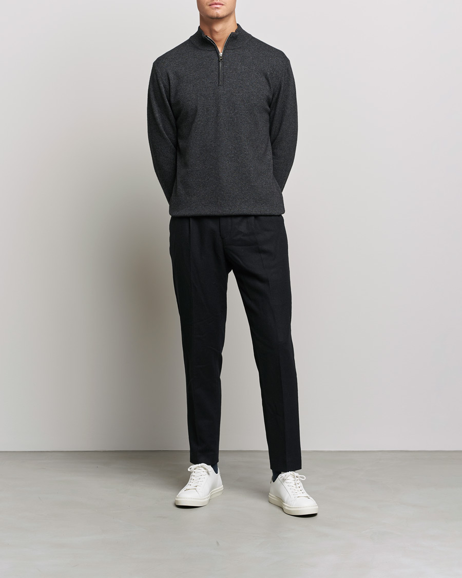 Mies | Puserot | Oscar Jacobson | Patton Wool/Cashmere Half Zip Charcoal