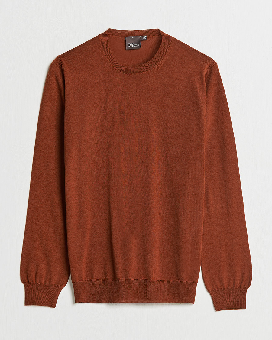 Mies | Puserot | Oscar Jacobson | Custer Extra Fine Merino Crew Neck Rust