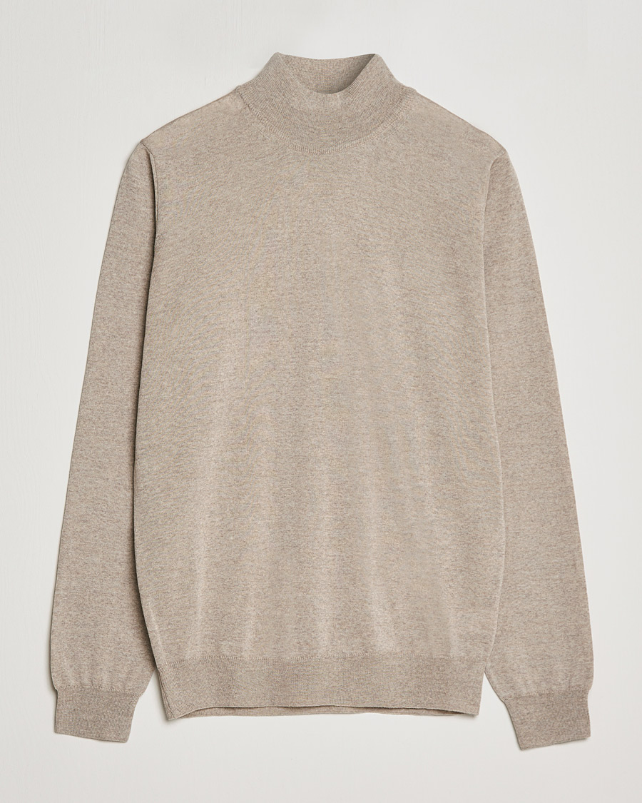 Mies | Puserot | Oscar Jacobson | Hilton Extrafine Merino Mock Neck Beige