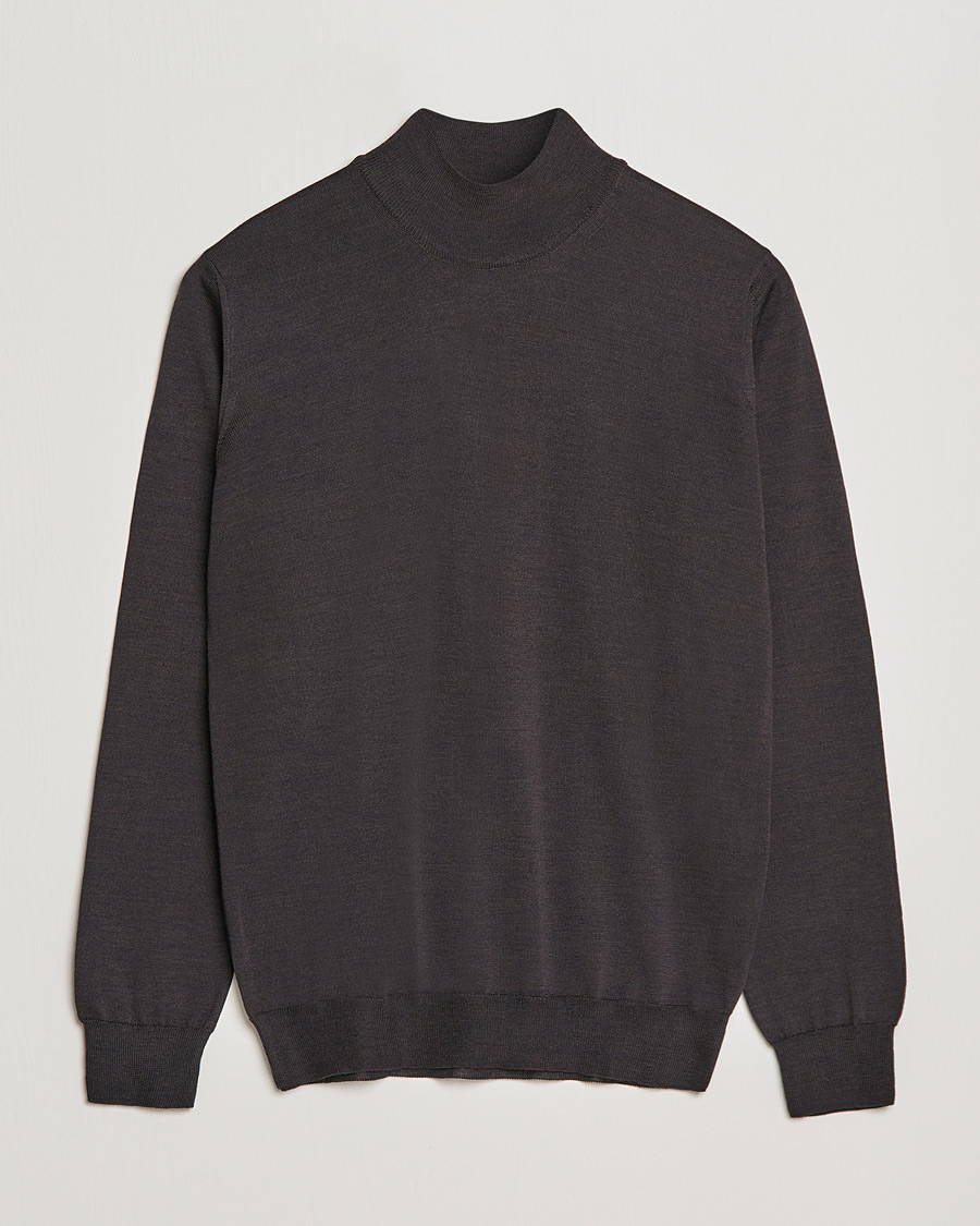 Mies | Puserot | Oscar Jacobson | Hilton Extrafine Merino Mock Neck Brown