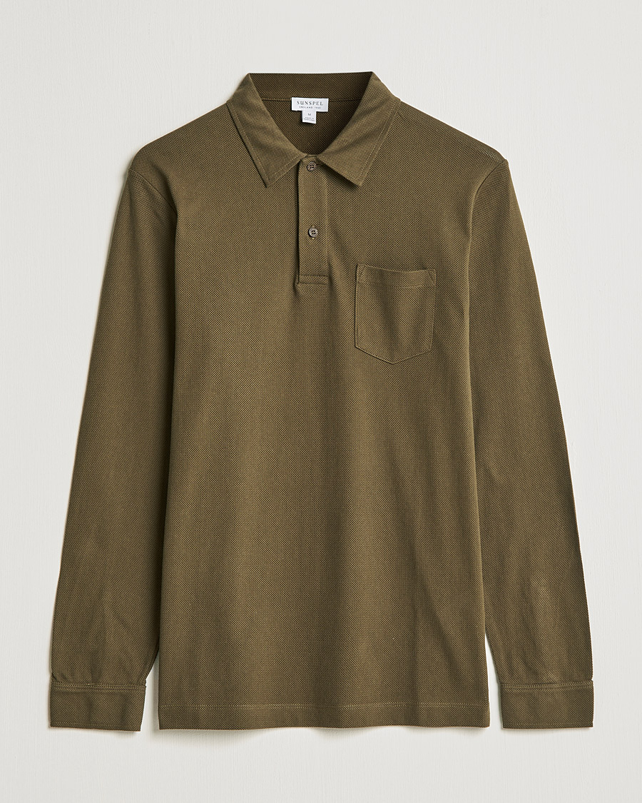 Mies | Puserot | Sunspel | Riviera Long Sleve Polo Dark Moss