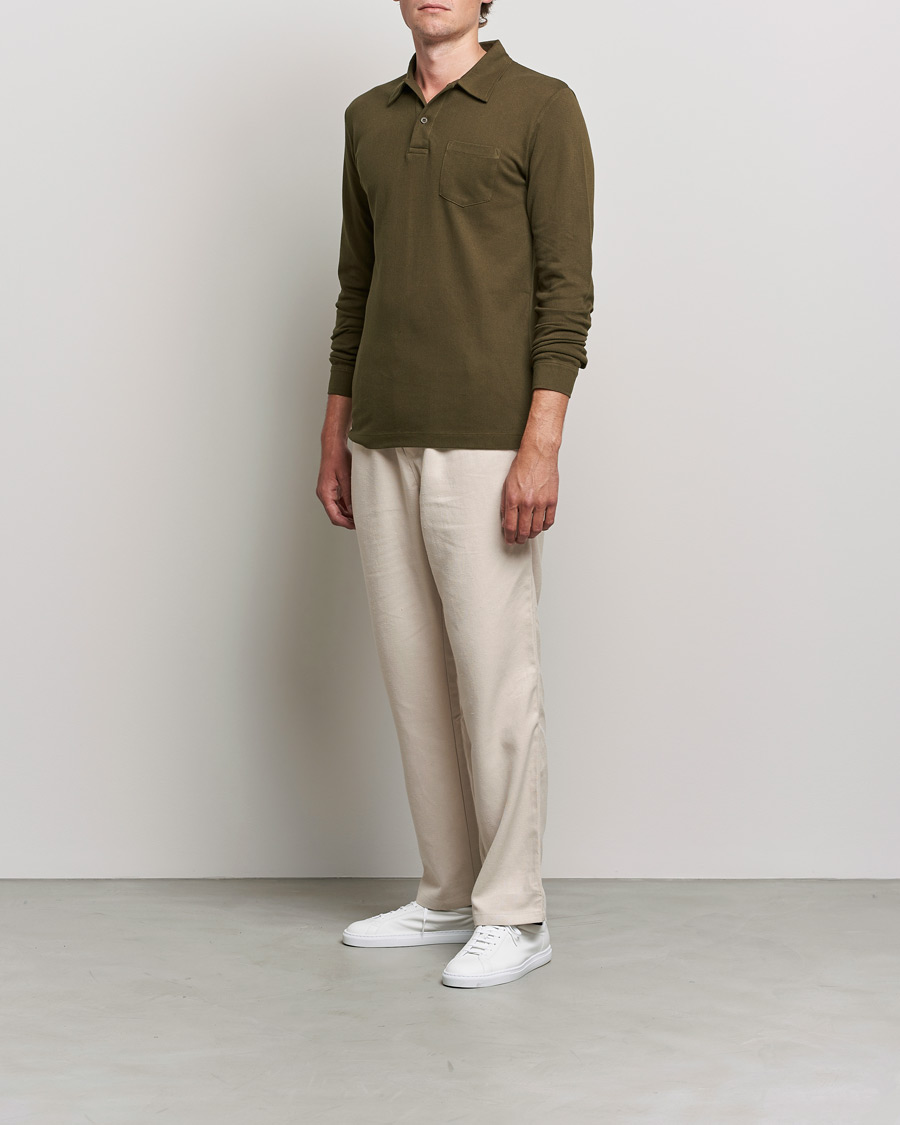 Mies | Puserot | Sunspel | Riviera Long Sleve Polo Dark Moss