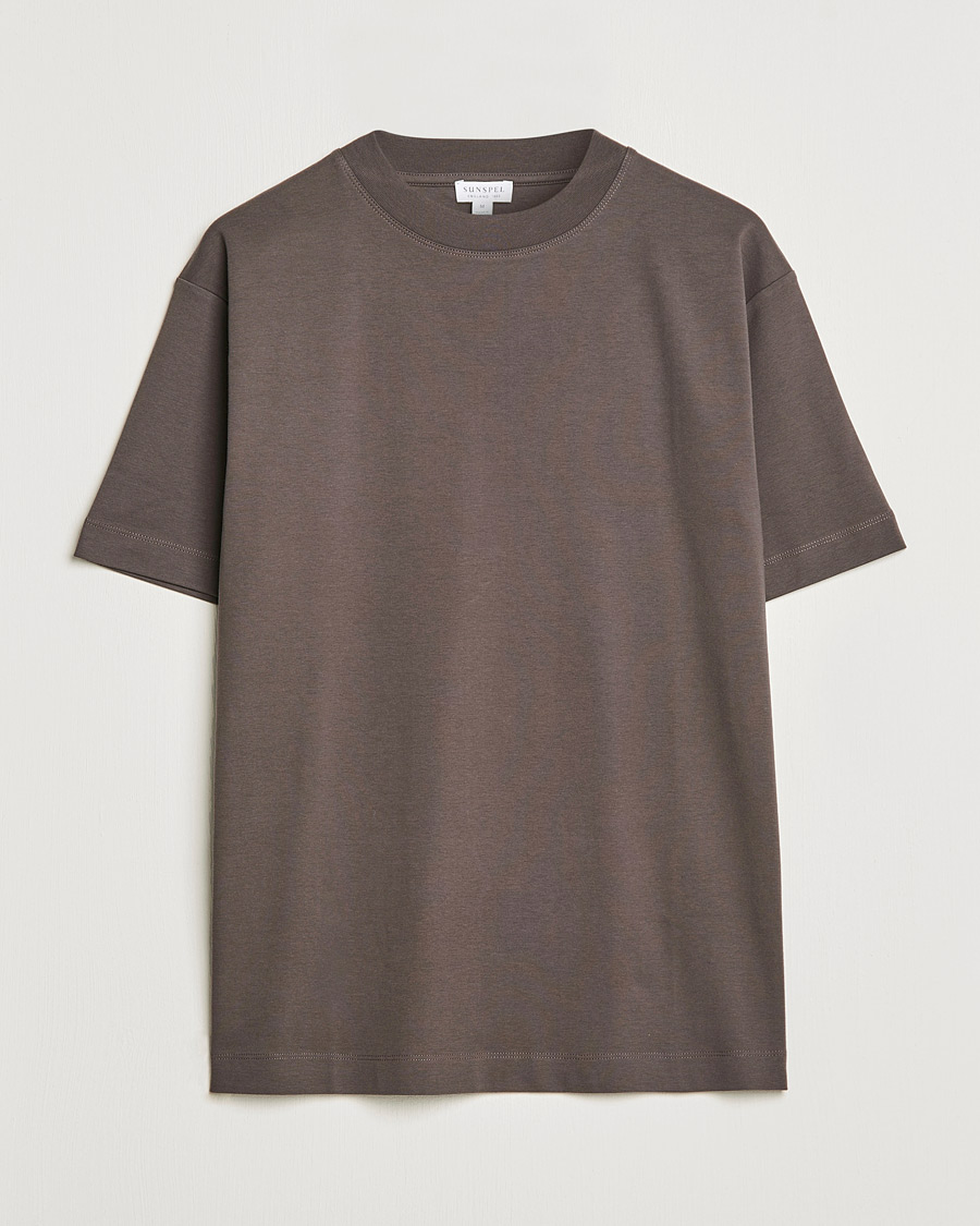 Mies | T-paidat | Sunspel | Brushed Cotton Mock Neck Tee Dark Walnut