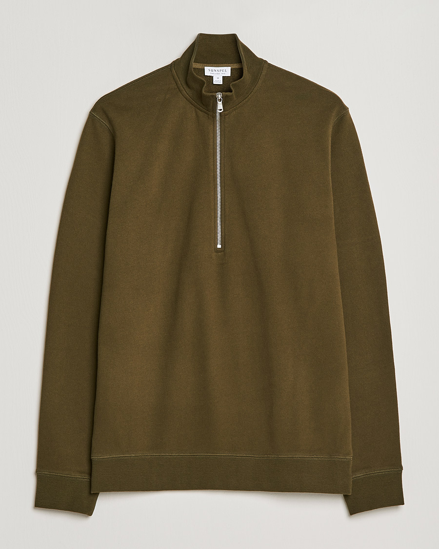 Mies | Puserot | Sunspel | Loopback Half Zip Sweatshirt Dark Moss
