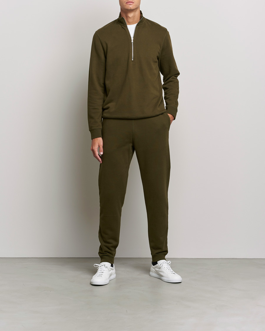 Mies | Puserot | Sunspel | Loopback Half Zip Sweatshirt Dark Moss