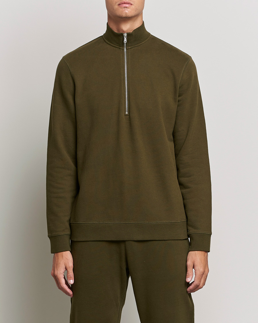 Mies | Puserot | Sunspel | Loopback Half Zip Sweatshirt Dark Moss