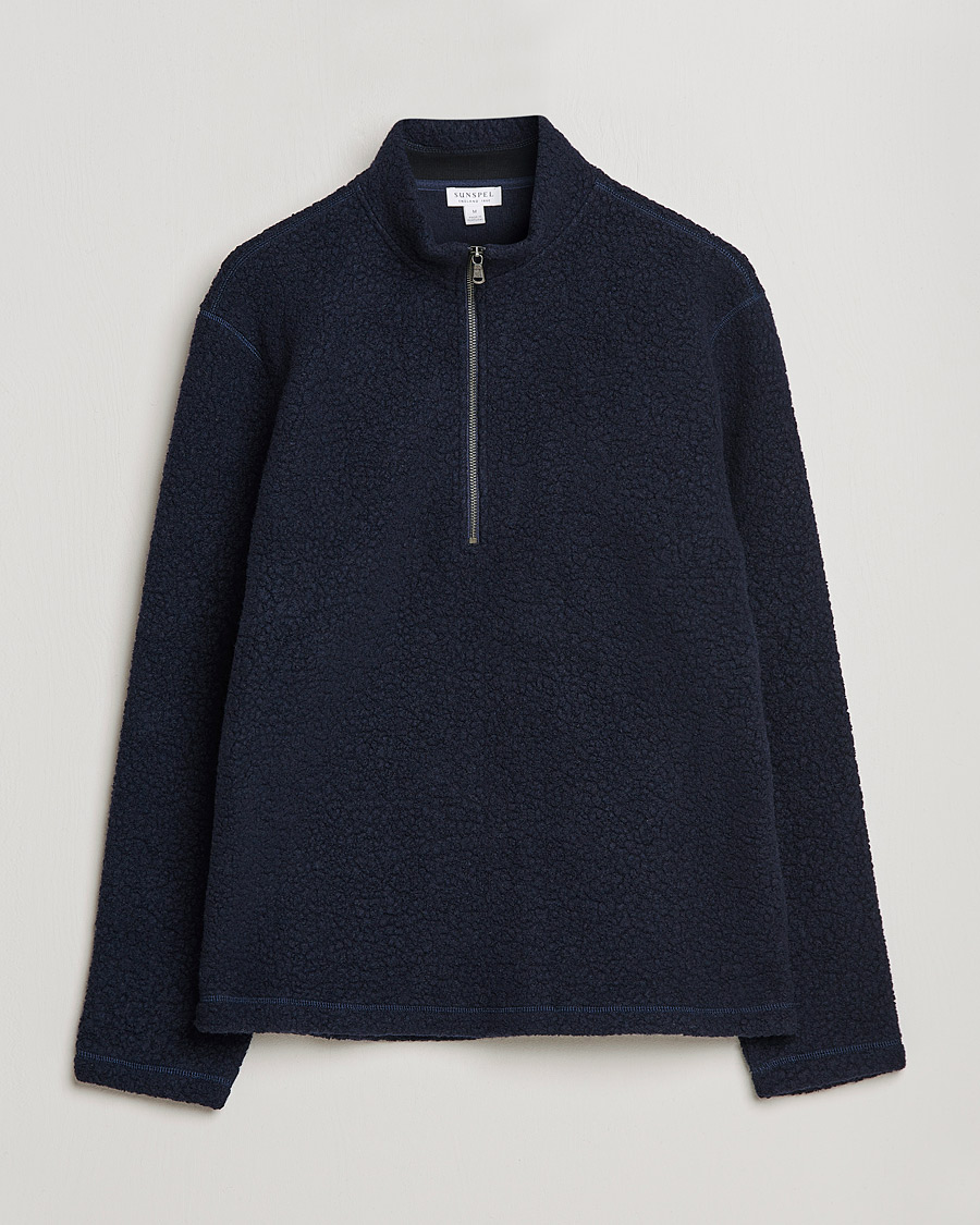Mies | Puserot | Sunspel | Eco Wool Half Zip Fleece Navy
