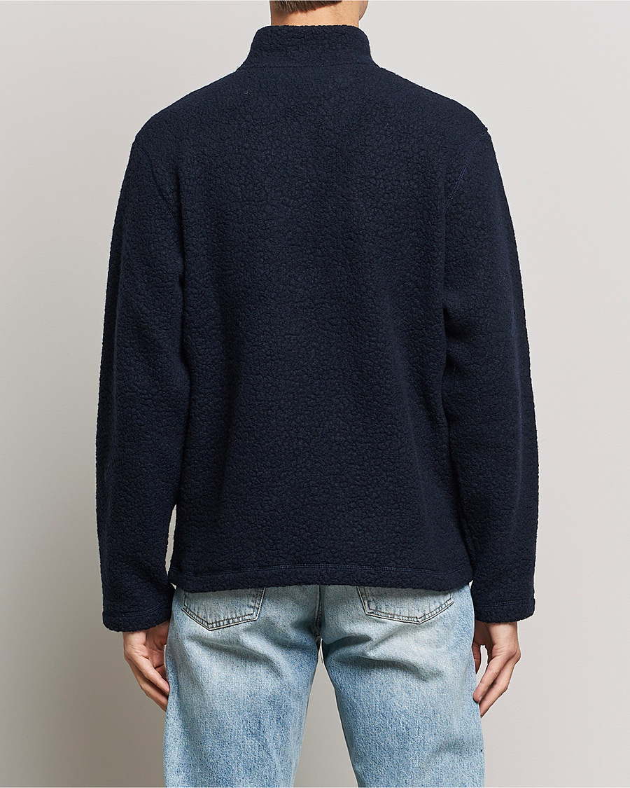 Mies | Puserot | Sunspel | Eco Wool Half Zip Fleece Navy