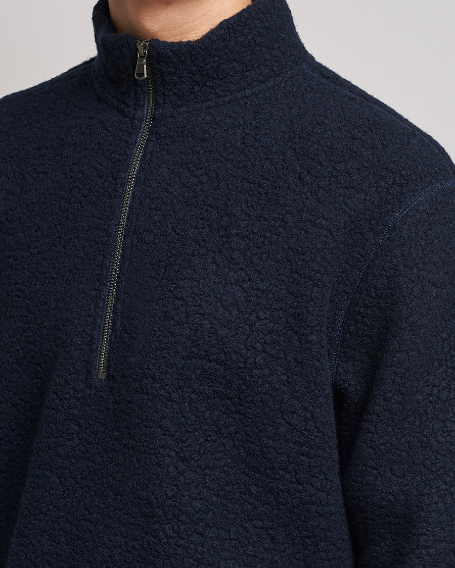 Mies | Puserot | Sunspel | Eco Wool Half Zip Fleece Navy