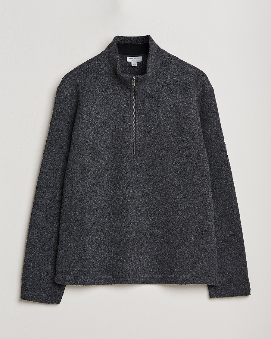 Mies | Puserot | Sunspel | Eco Wool Half Zip Fleece Charcoal Melange