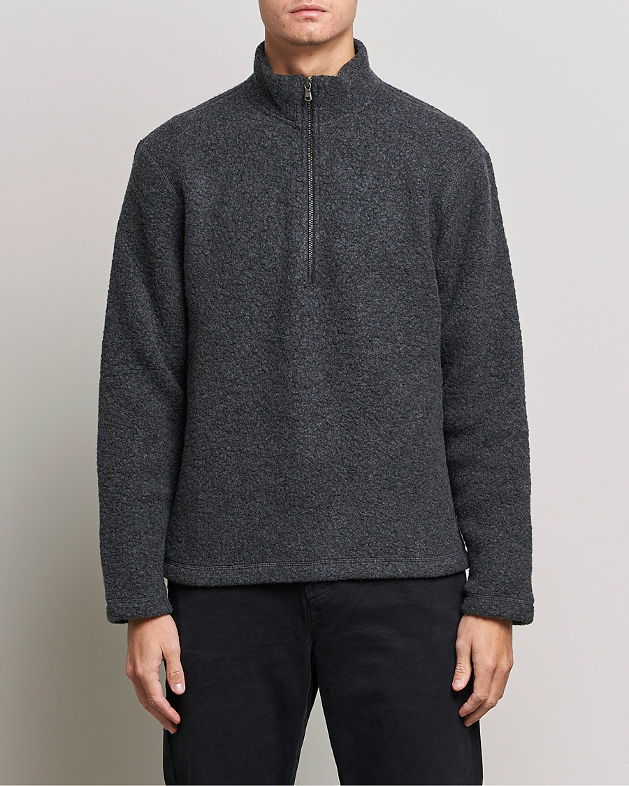 Mies | Puserot | Sunspel | Eco Wool Half Zip Fleece Charcoal Melange