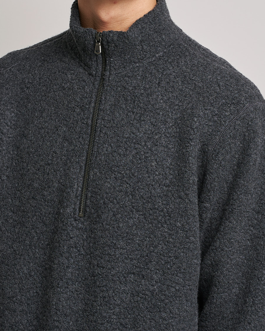 Mies | Puserot | Sunspel | Eco Wool Half Zip Fleece Charcoal Melange
