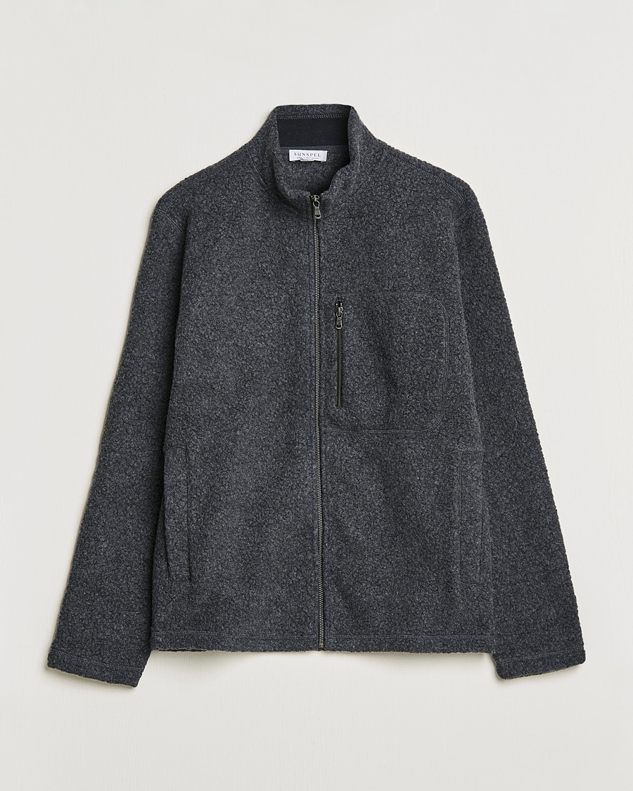 Mies | Puserot | Sunspel | Eco Wool Full Zip Fleece Jacket Charcoal Melange