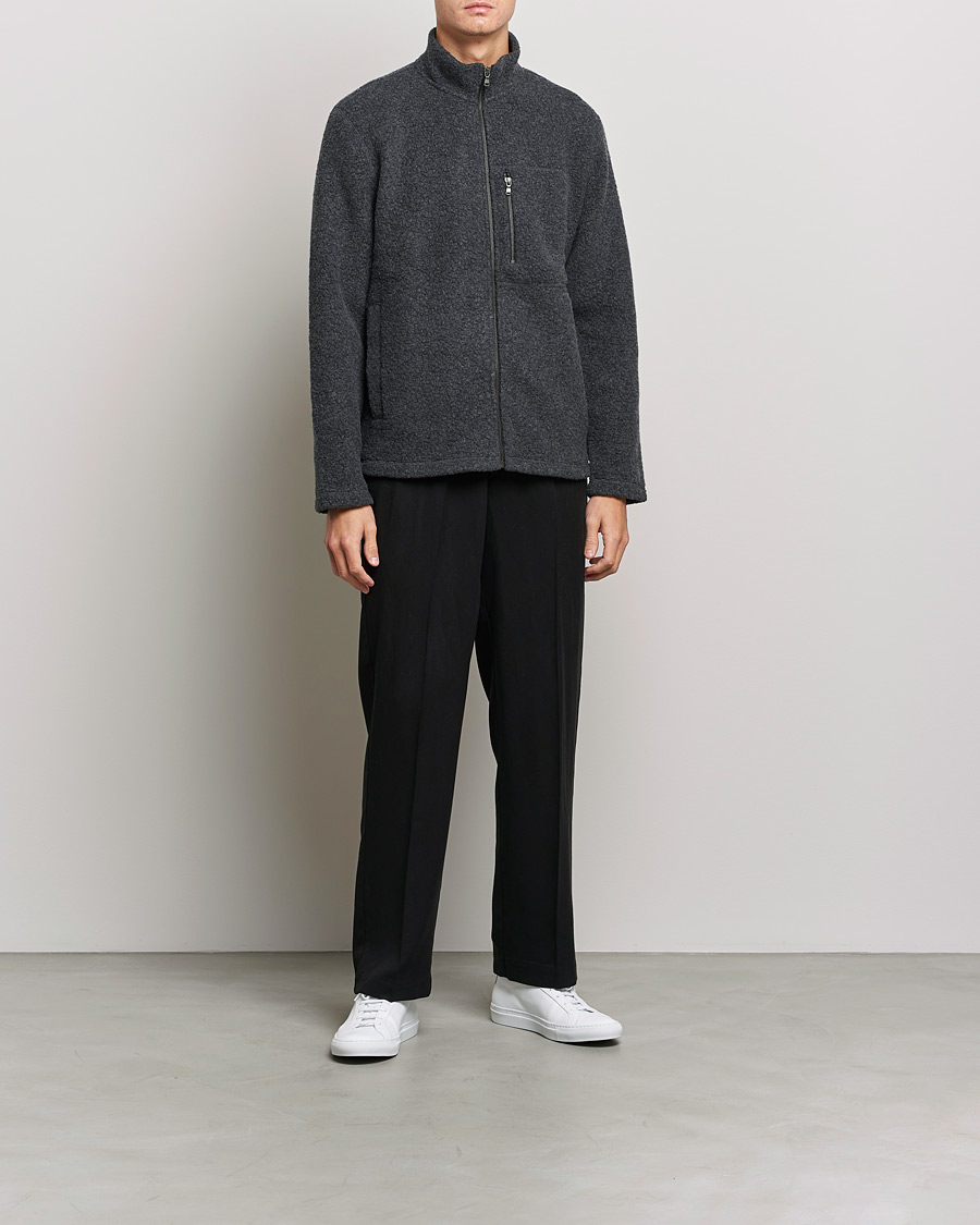 Mies | Puserot | Sunspel | Eco Wool Full Zip Fleece Jacket Charcoal Melange