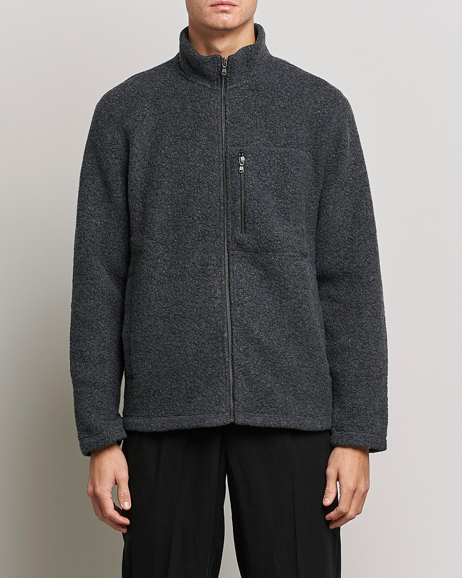 Mies |  | Sunspel | Eco Wool Full Zip Fleece Jacket Charcoal Melange