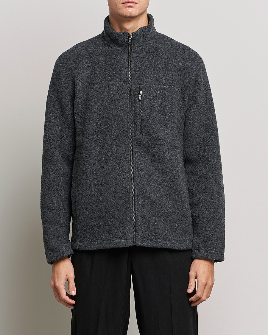 Mies | Puserot | Sunspel | Eco Wool Full Zip Fleece Jacket Charcoal Melange