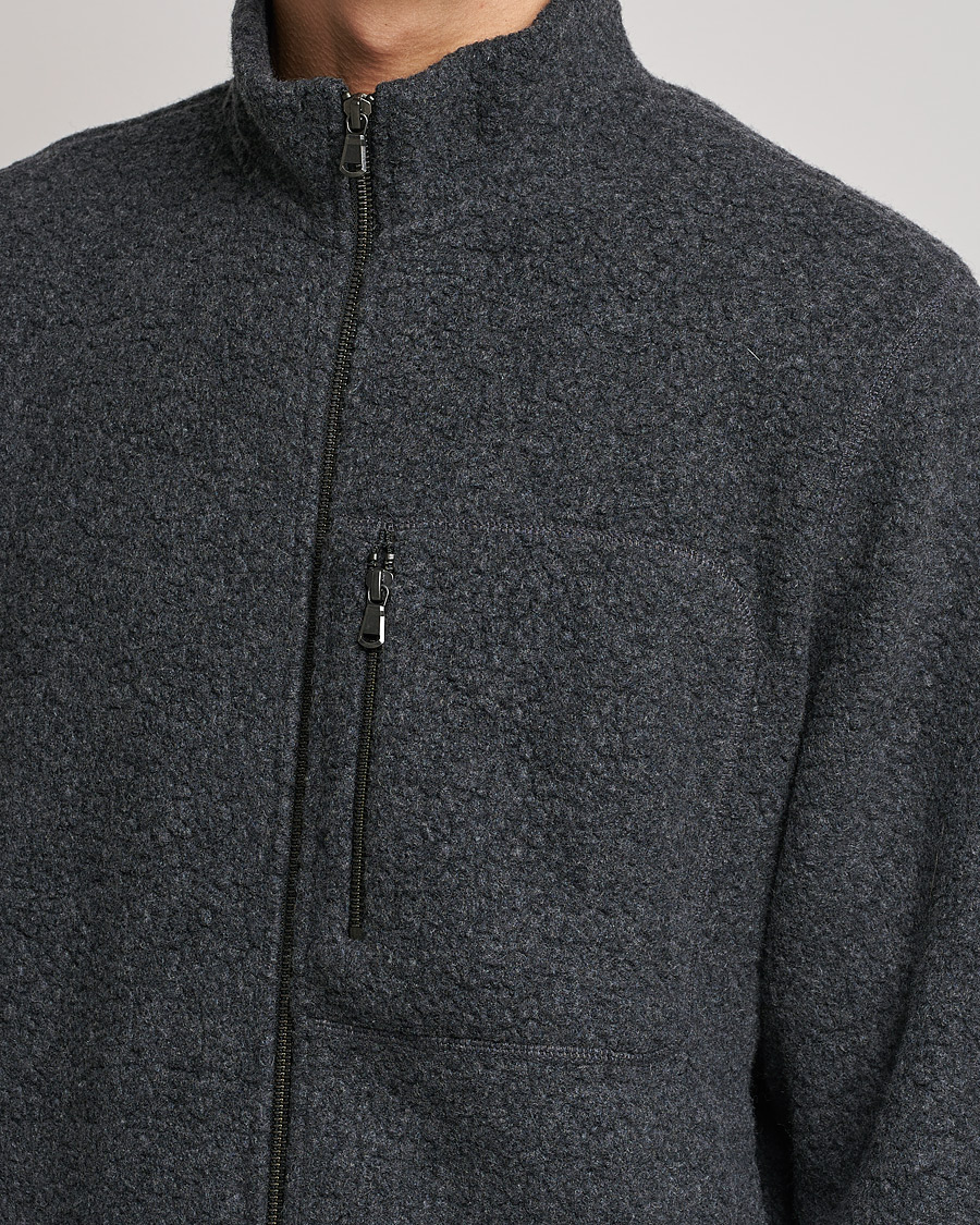 Mies | Puserot | Sunspel | Eco Wool Full Zip Fleece Jacket Charcoal Melange