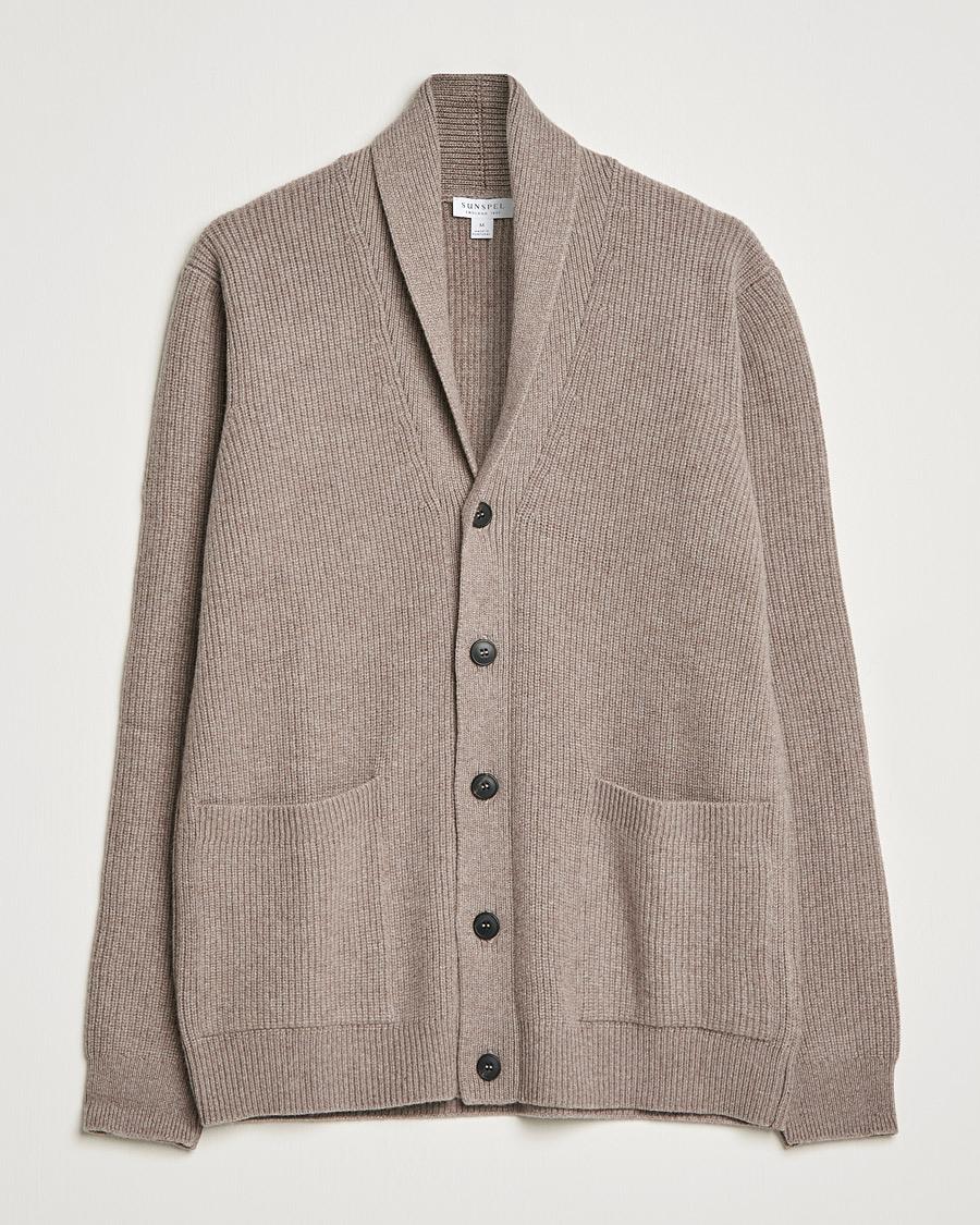 Mies | Puserot | Sunspel | Lambswool/Cashmere Shawl Cardigan  Oatmeal Melange
