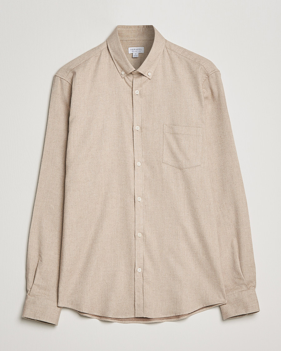 Mies | Kauluspaidat | Sunspel | Brushed Cotton Flannel Shirt Oatmeal Melange