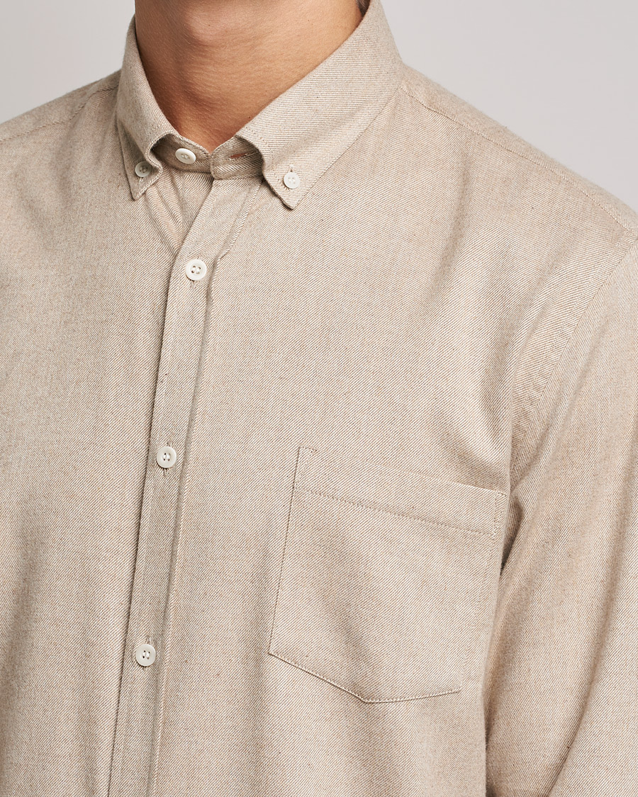 Mies | Kauluspaidat | Sunspel | Brushed Cotton Flannel Shirt Oatmeal Melange