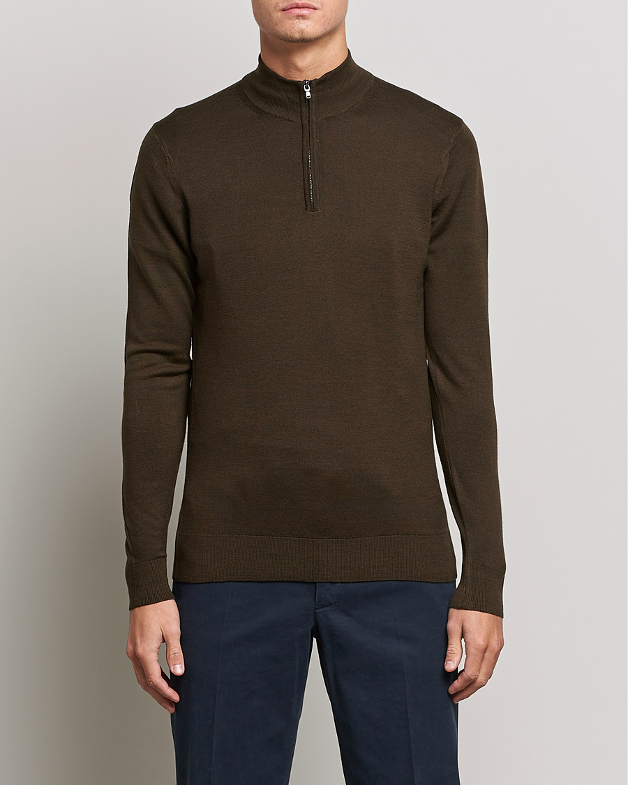 Mies |  | Sunspel | Merino Half Zip Sweater Dark Moss