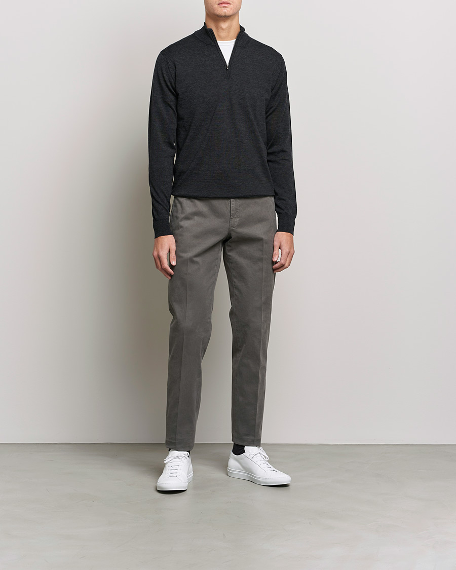Mies |  | Sunspel | Merino Half Zip Sweater Charcoal Melange