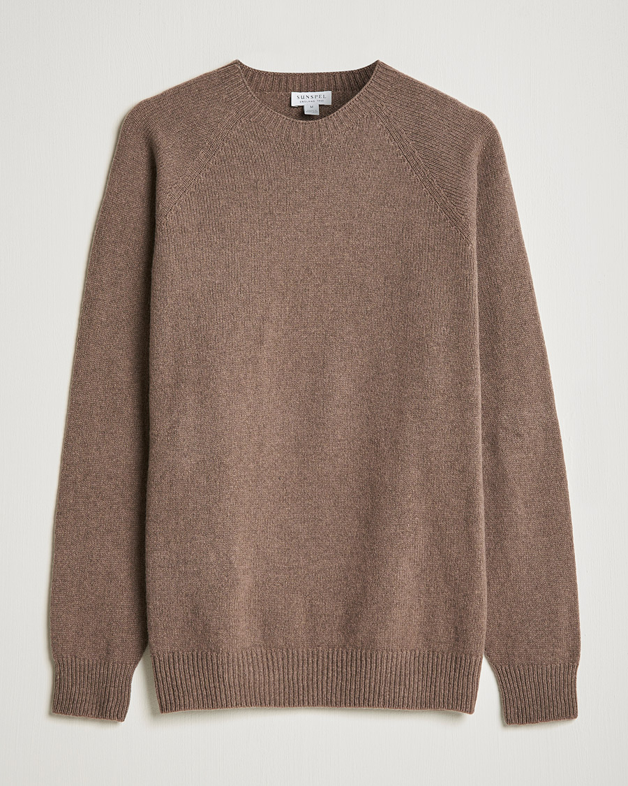 Mies | Puserot | Sunspel | Lambswool Crew Neck Sweater Umber Brown