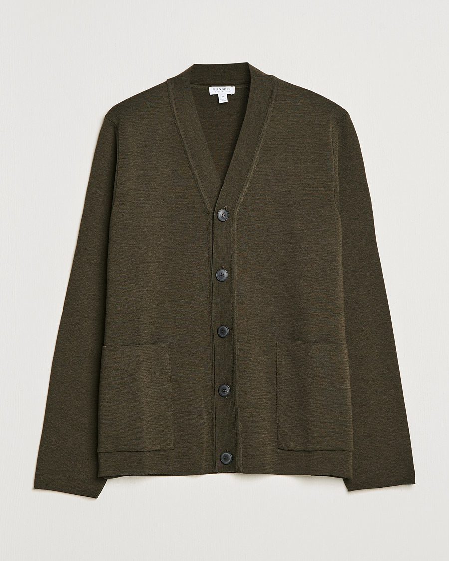Mies | Puserot | Sunspel | Merino Milano Cardigan Dark Moss